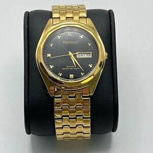 ARMITRON Gold and Black Diamond Mens Watch Working